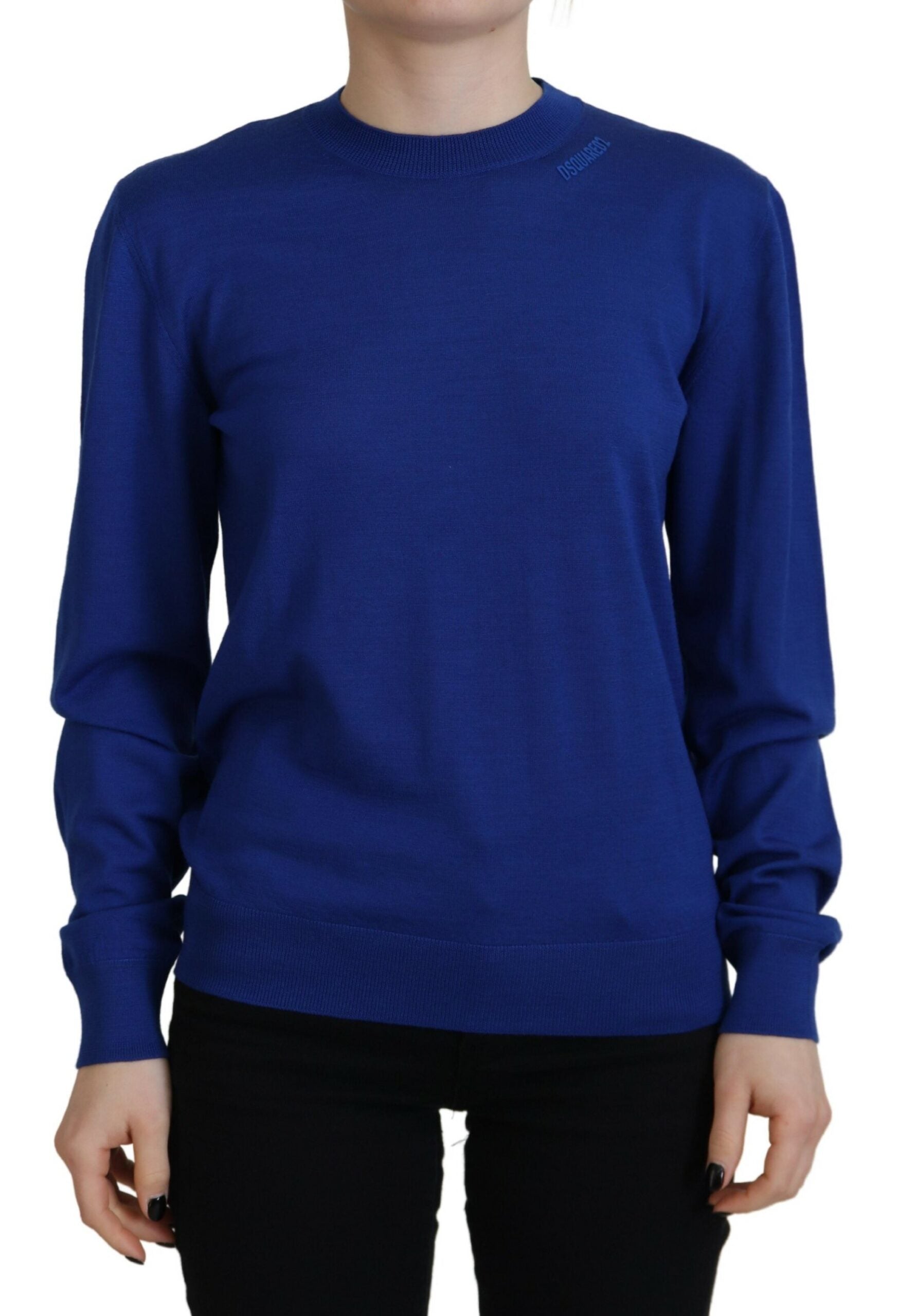 Blauer Rundhalspullover aus Wolle mit Logo-Detail von DSQUARED2