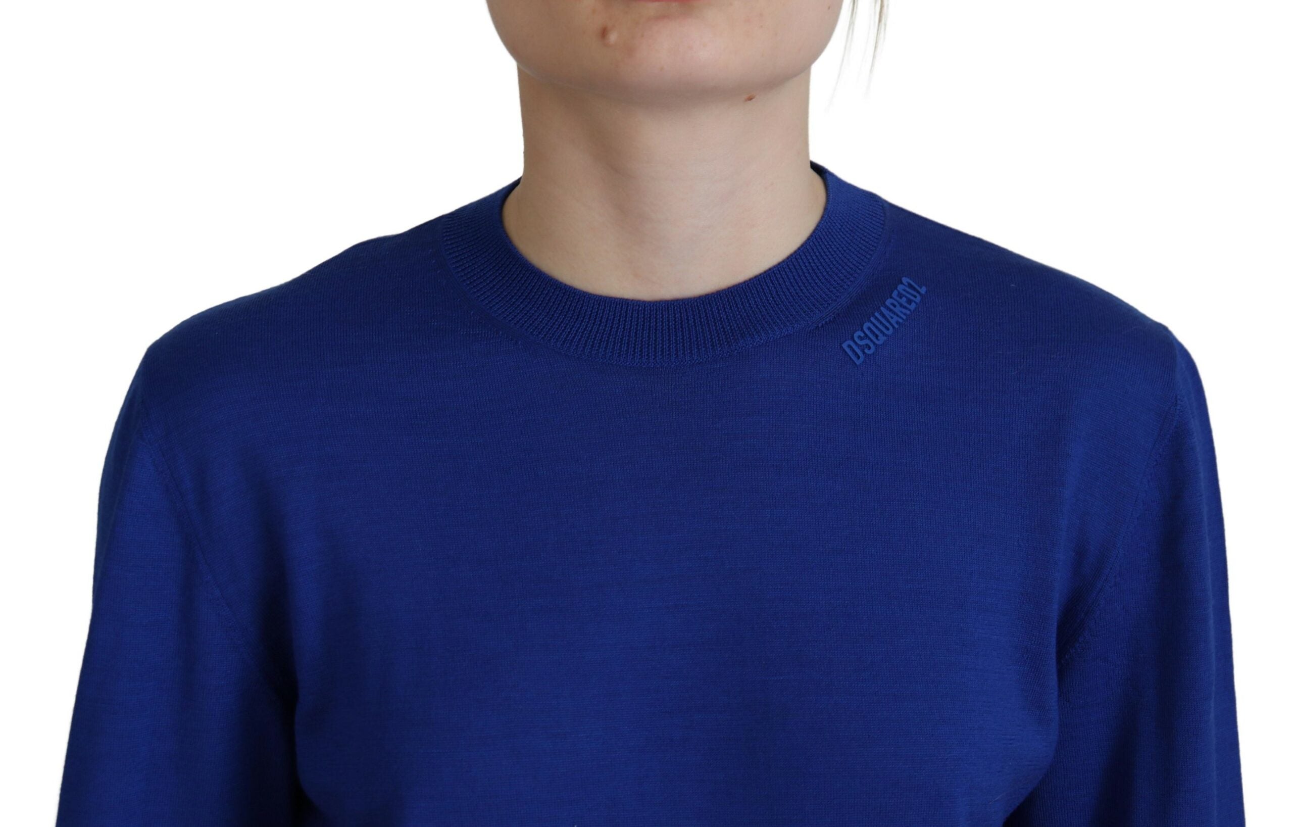 Blue Wool Crew Neck Sweater with Logo by DSQUARED2