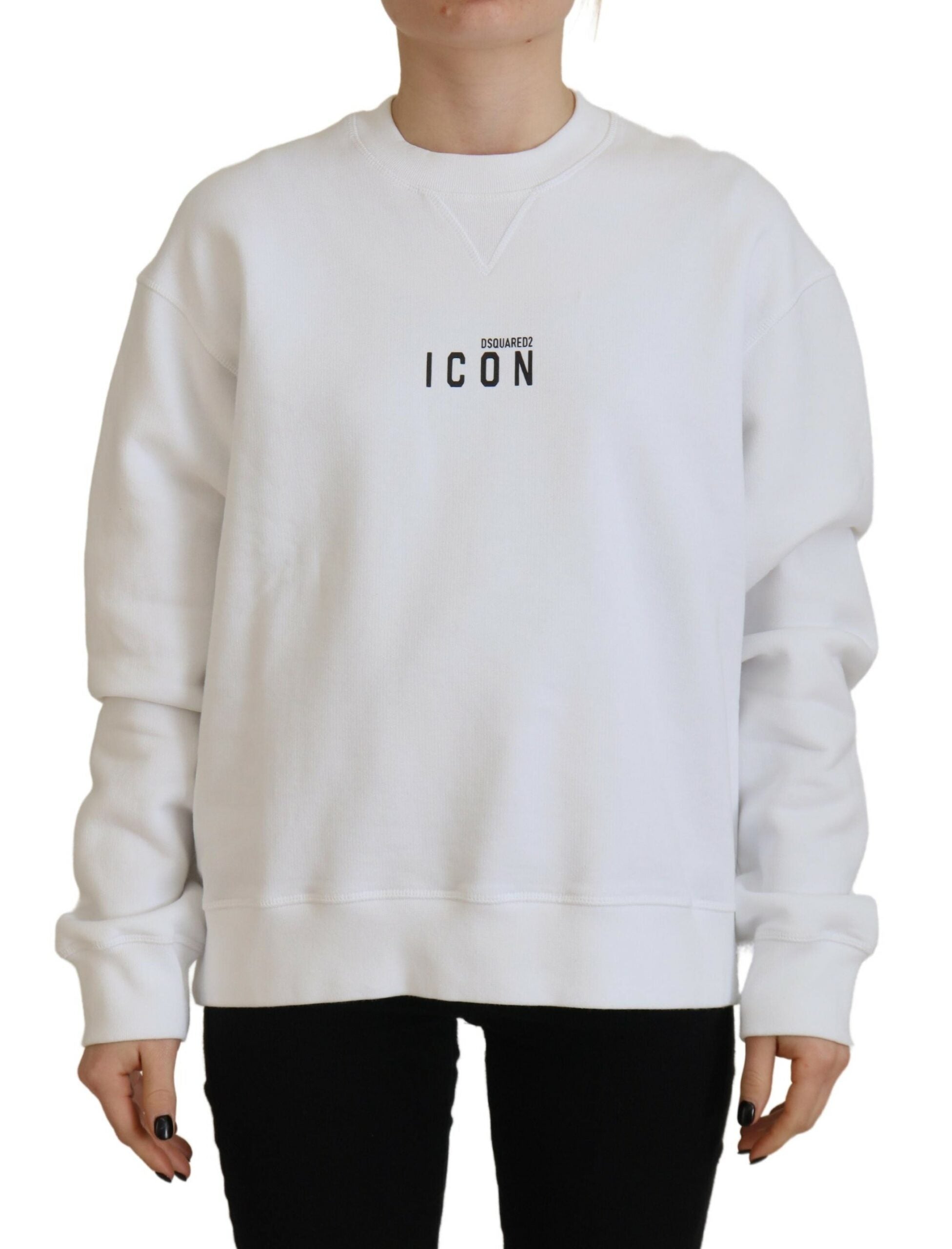 Pull blanc en coton imprimé à manches longues et col rond