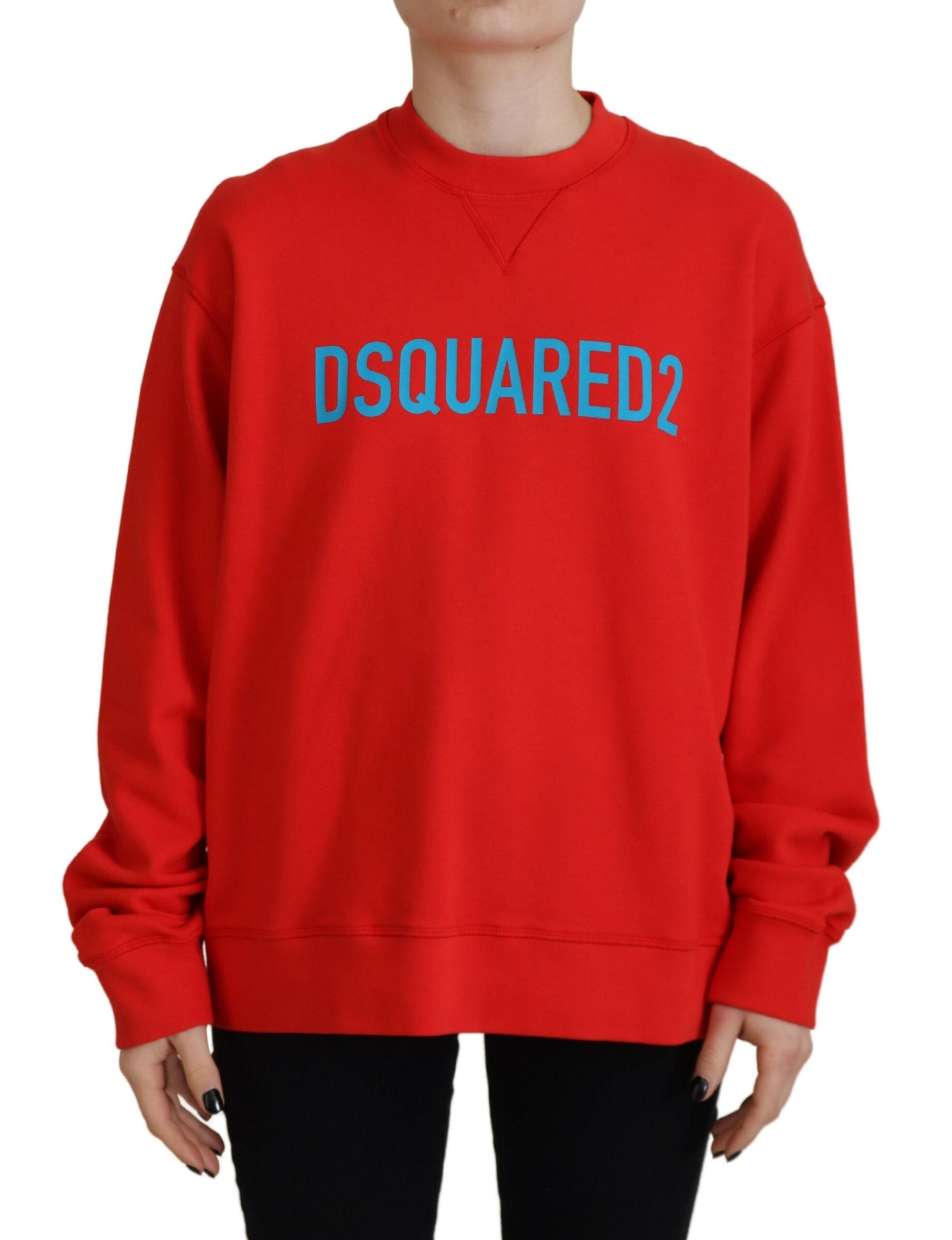 Pull rouge en coton imprimé à col rond et manches longues