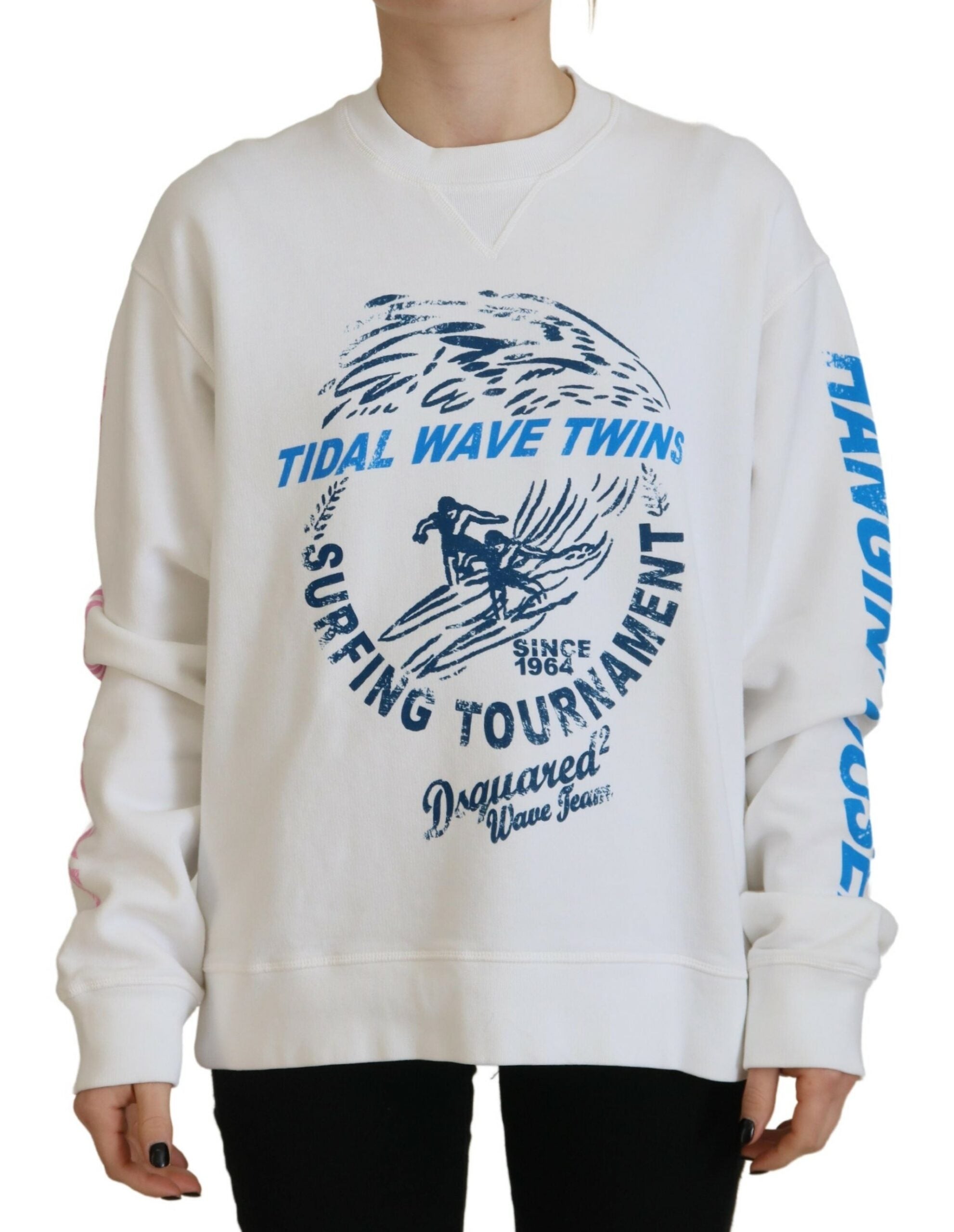 Pull à manches longues pour femme en coton blanc imprimé