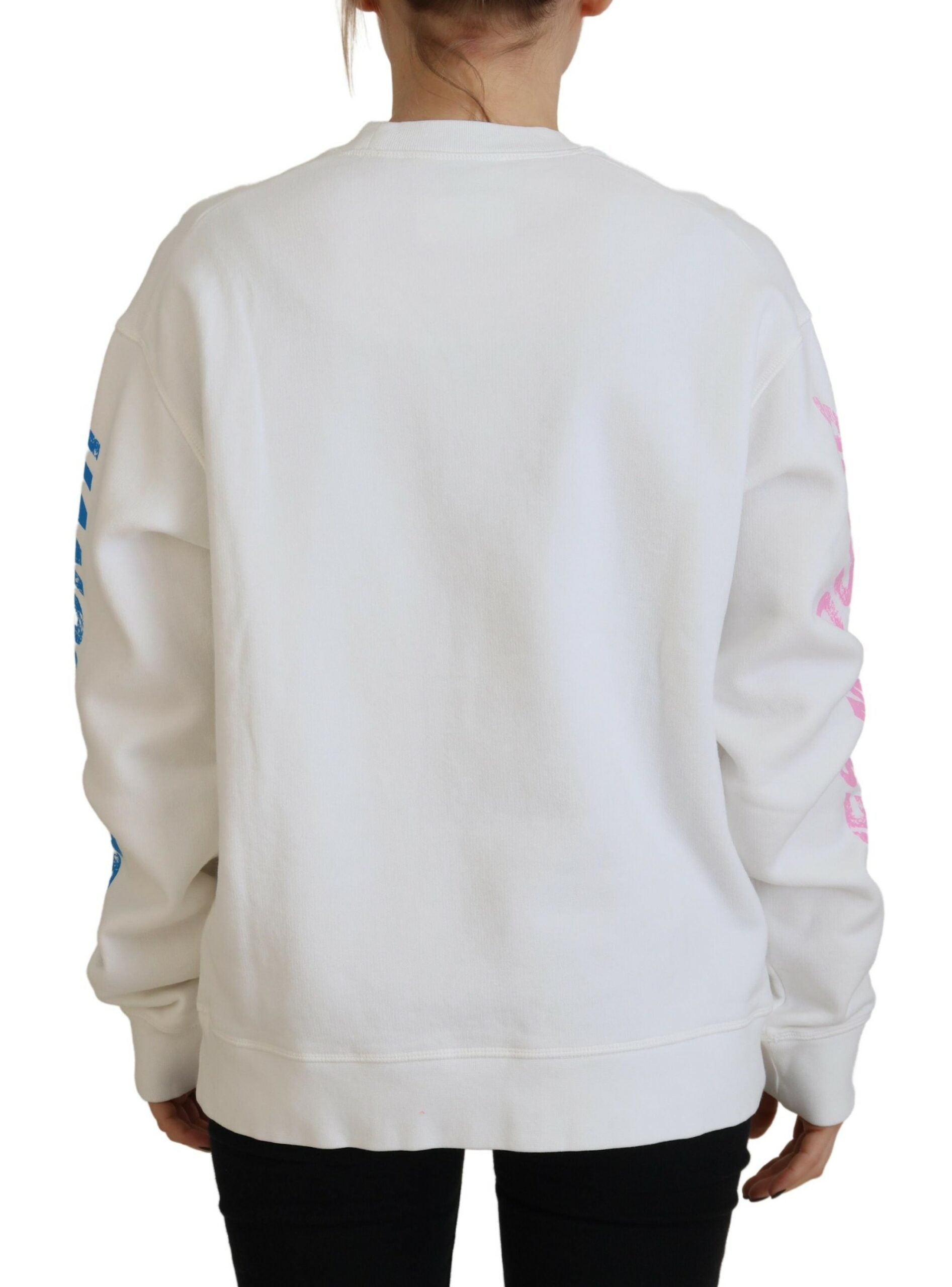 White Cotton Long Sleeve Sweater with Print by DSQUARED2
