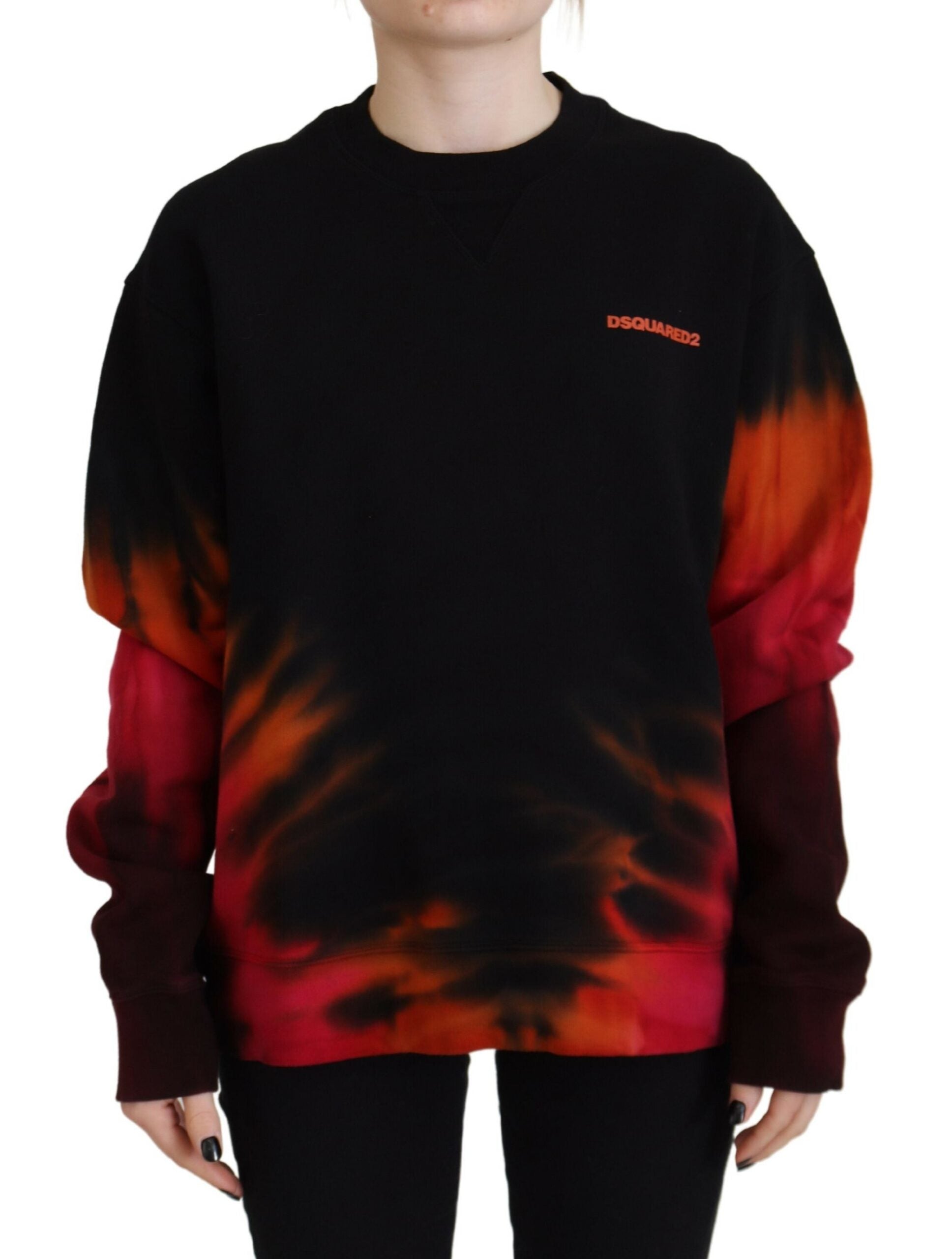 Schwarzer Batik-Baumwollpullover mit Logo-Print