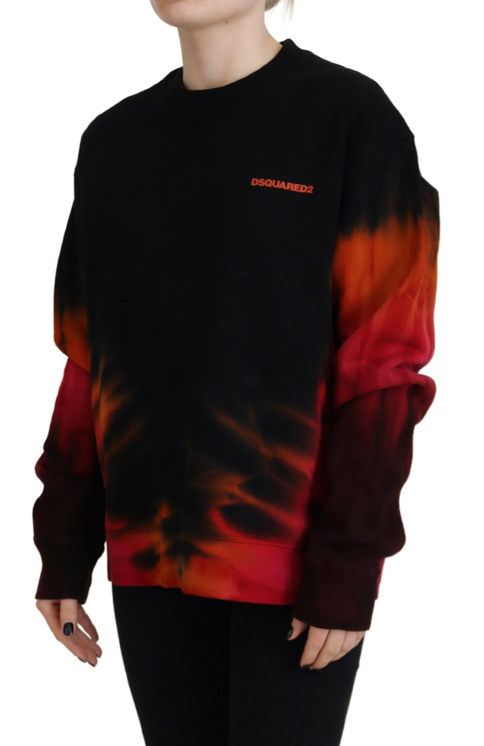 Black Cotton Tie Dye Sweater with Logo Print