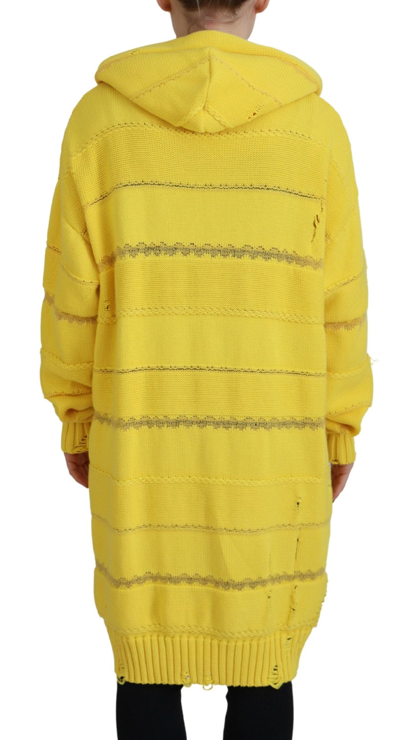 Pull à capuche en coton jaune tricoté