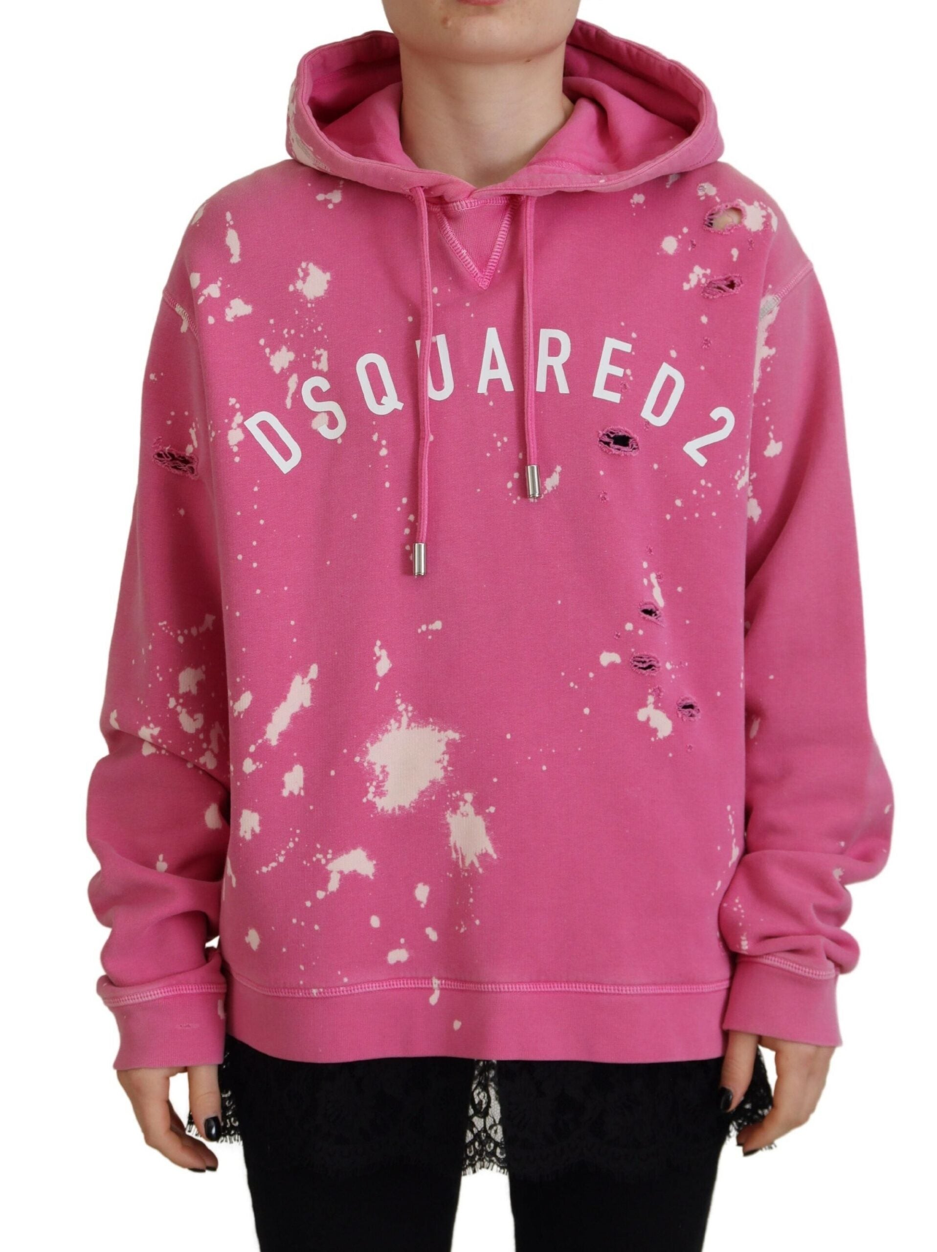 Sweat à capuche en coton rose imprimé logo