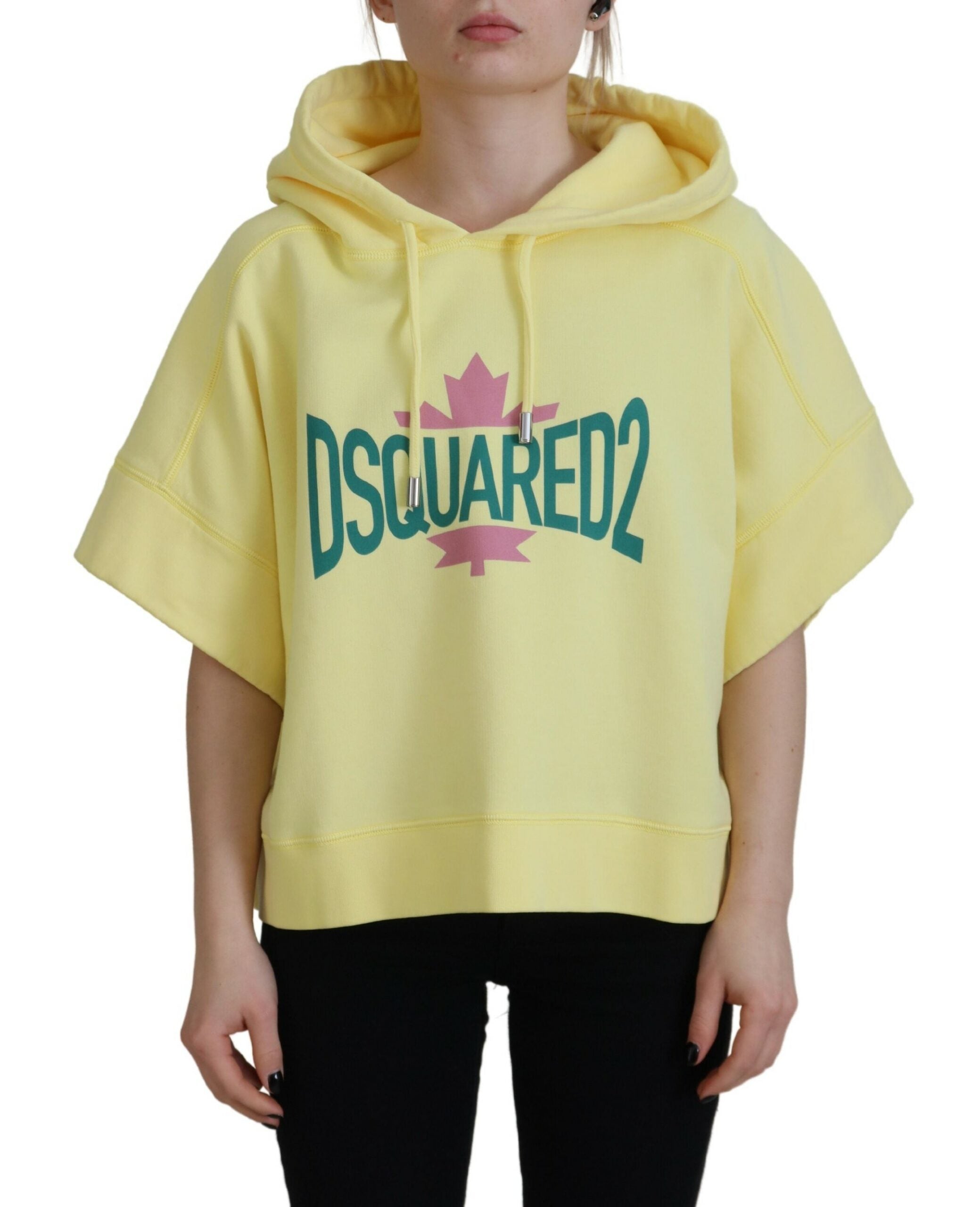 Yellow Cotton Hoodie with DSQUARED2 Logo Print