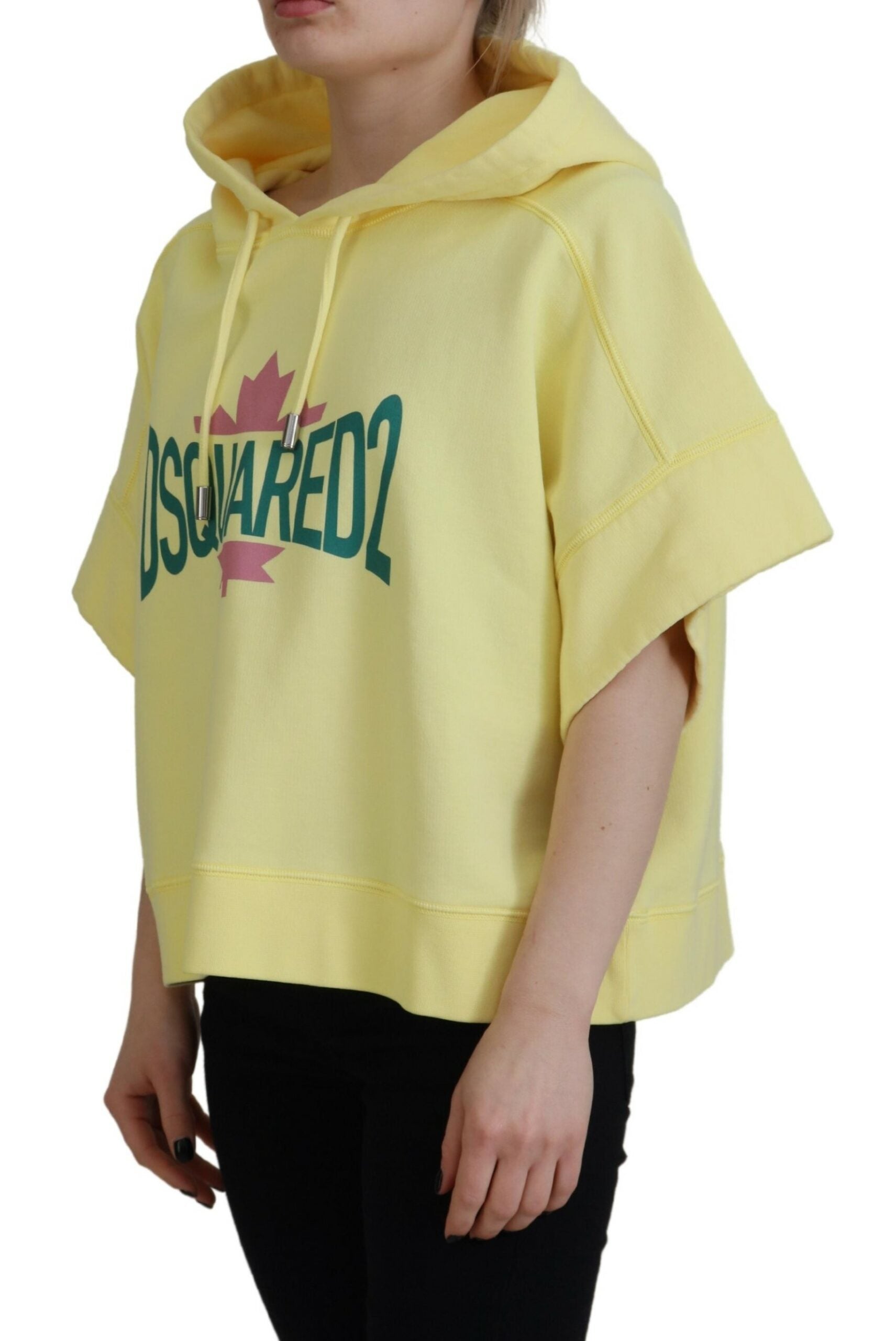 Sweat à capuche en coton imprimé logo jaune
