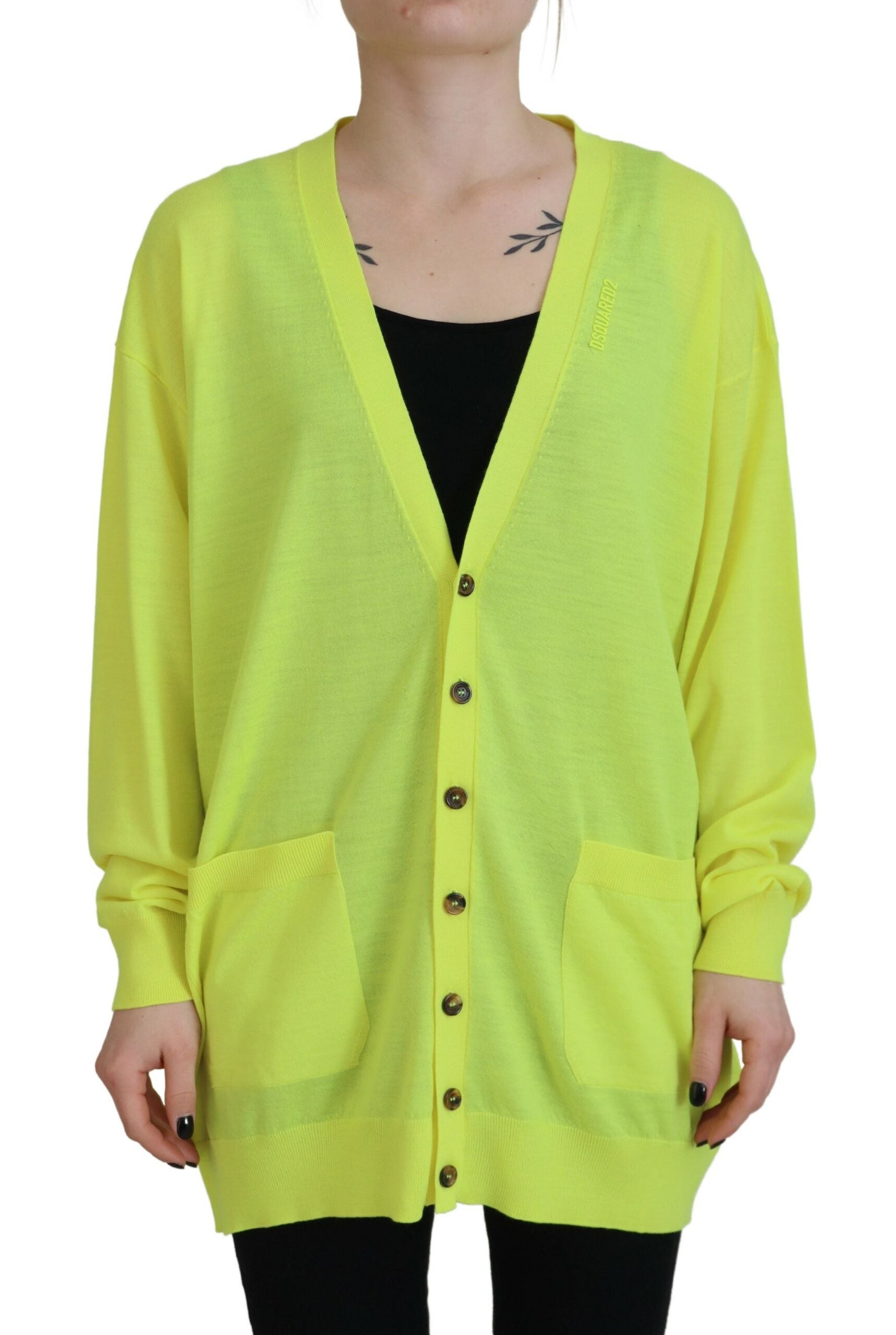 Yellow Wool Cardigan Sweater with Buttons by DSQUARED2