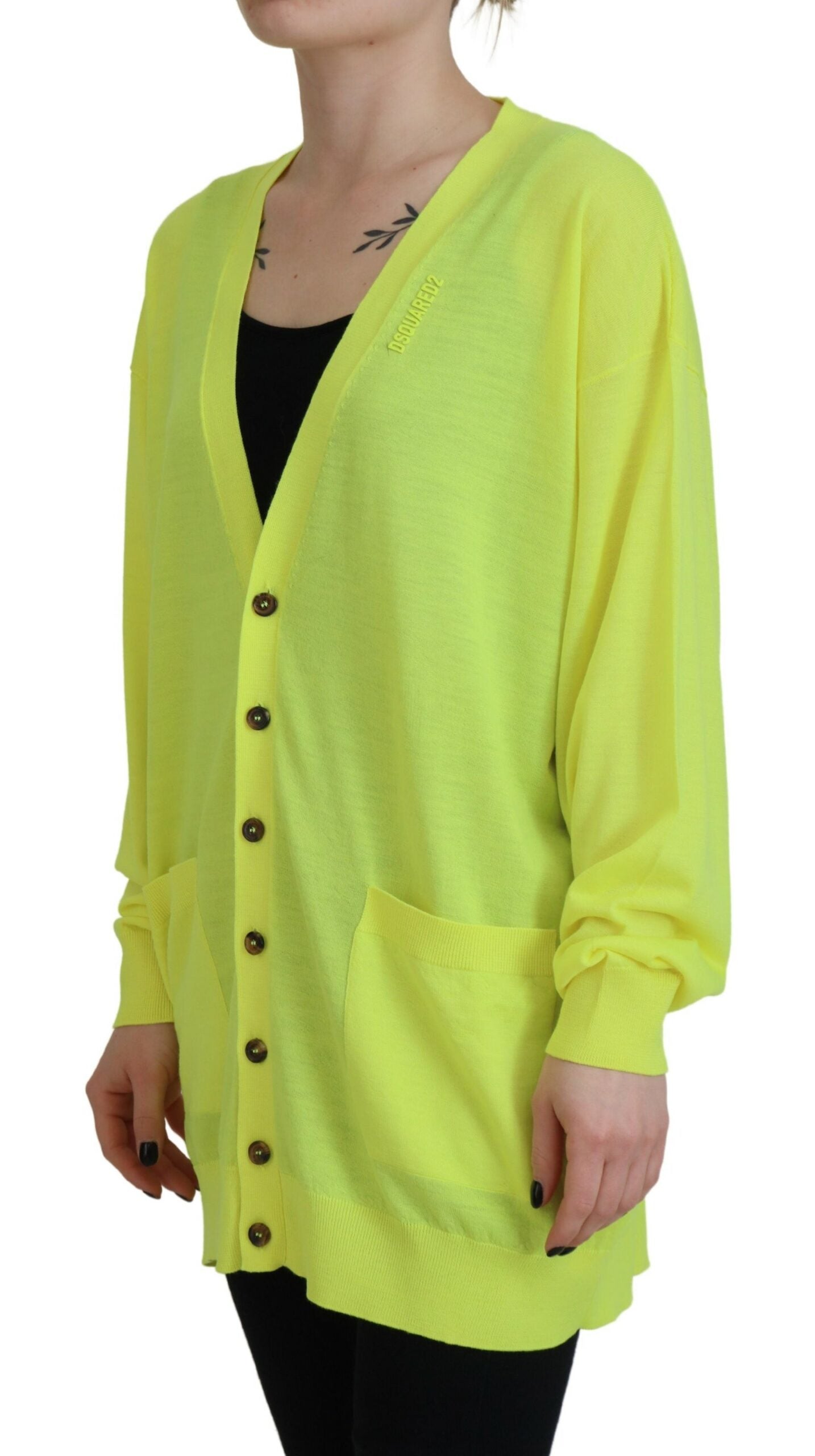 Yellow Wool Cardigan Sweater with Buttons by DSQUARED2