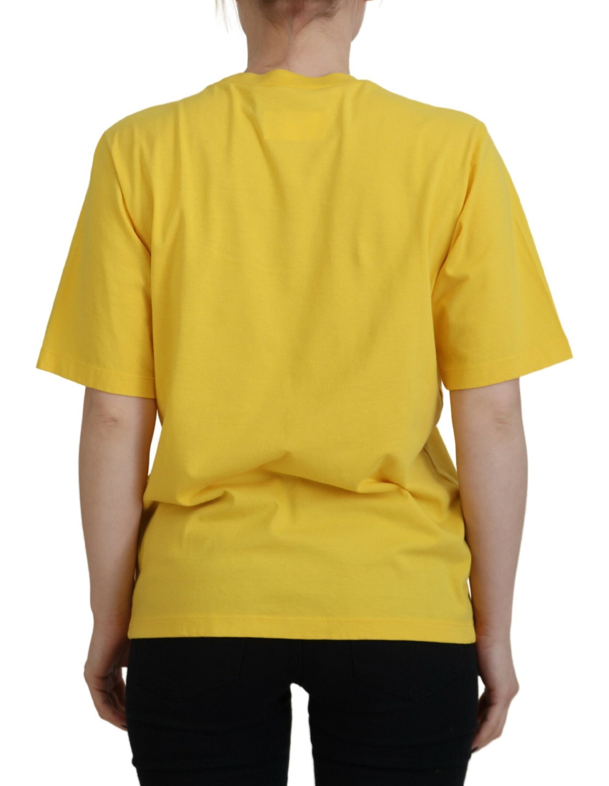 T-shirt facile à col rond en coton imprimé logo jaune