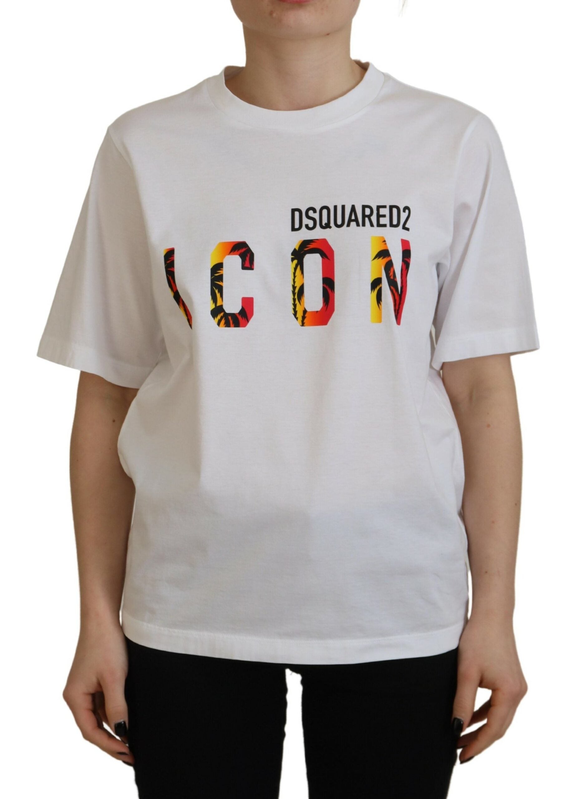 T-shirt à col rond White Cotton Shiny Icon East Tee