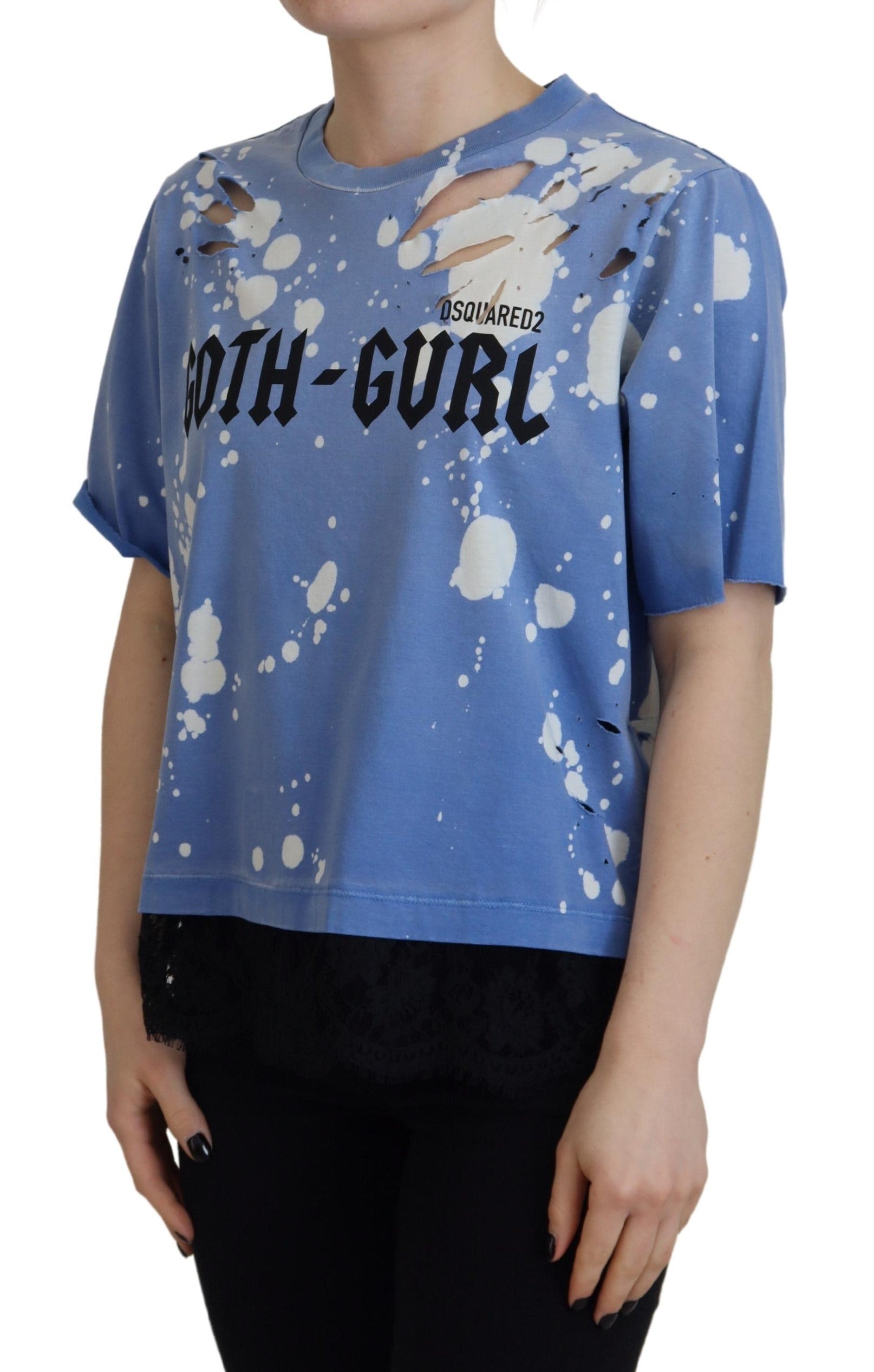 T-shirt Dsquared² Coton Dentelle Noire Imprimé Goth Gurl Bleu