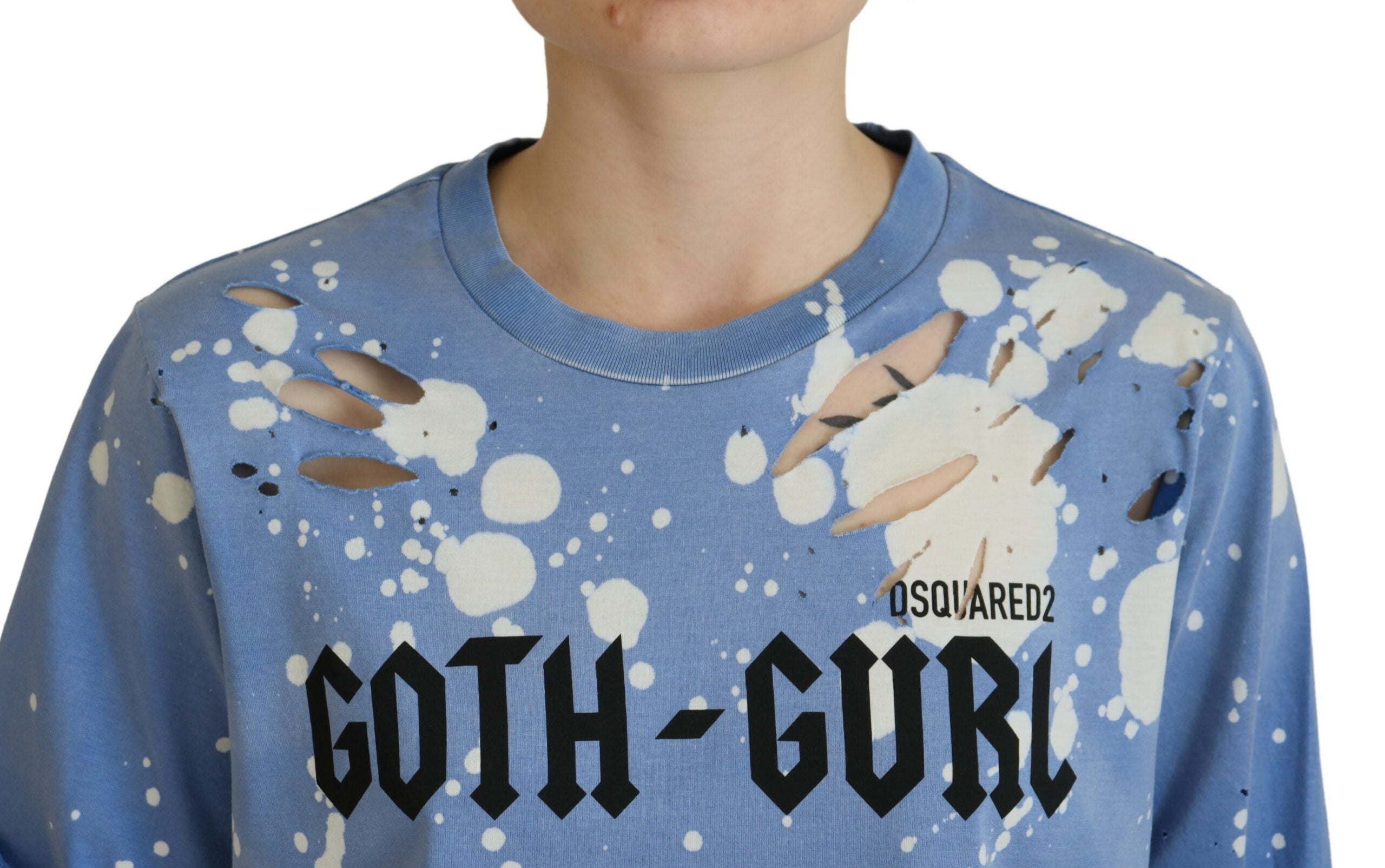 T-shirt Dsquared² Coton Dentelle Noire Imprimé Goth Gurl Bleu