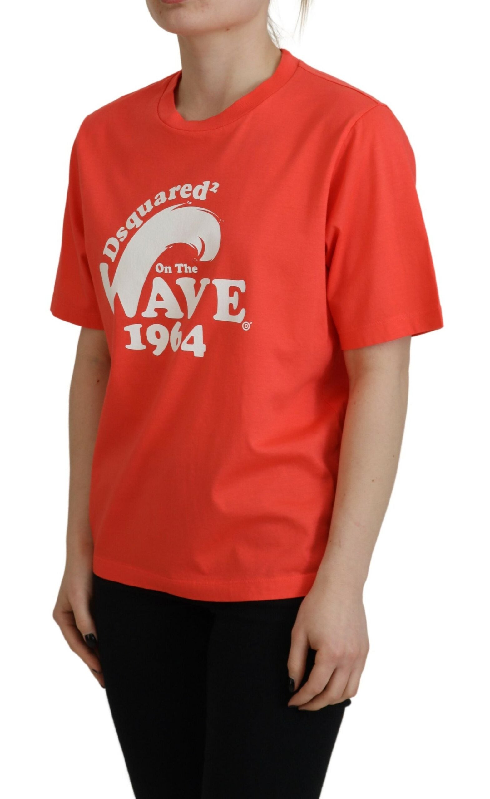 T-shirt à manches courtes et col rond en coton avec logo orange