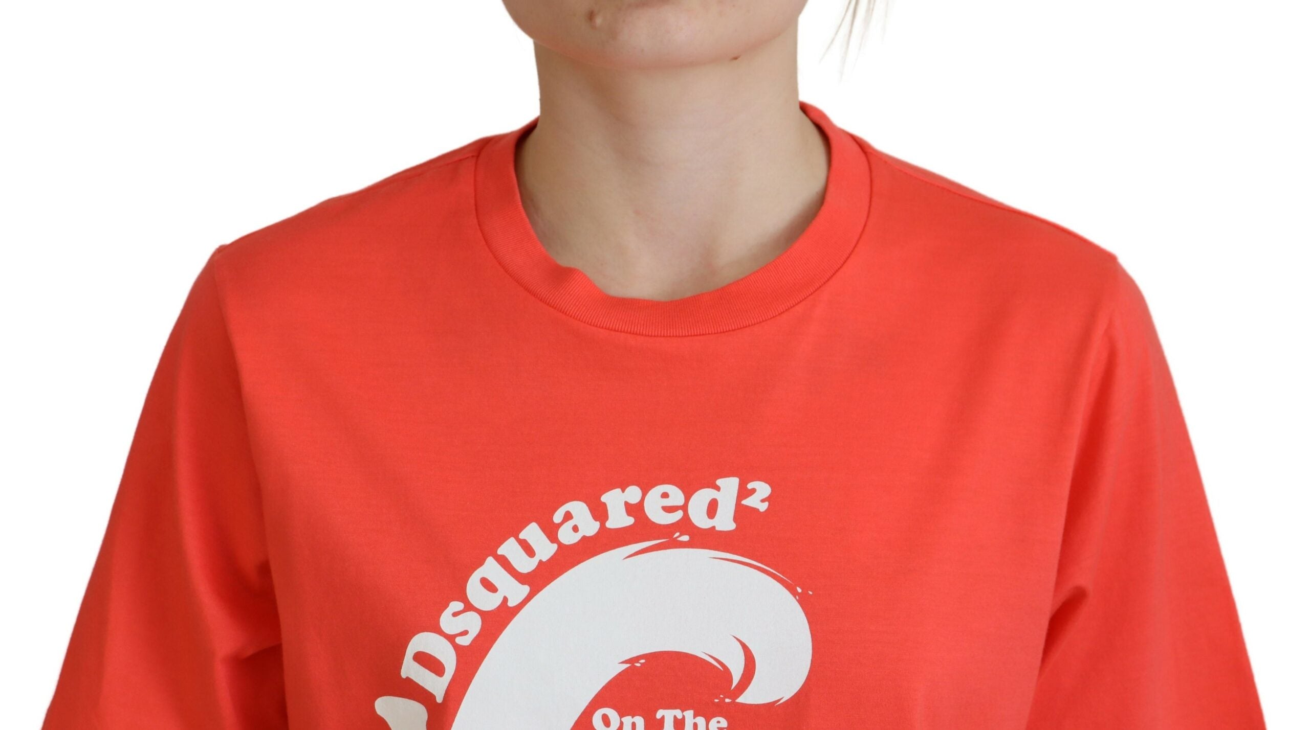 T-shirt à manches courtes et col rond en coton avec logo orange