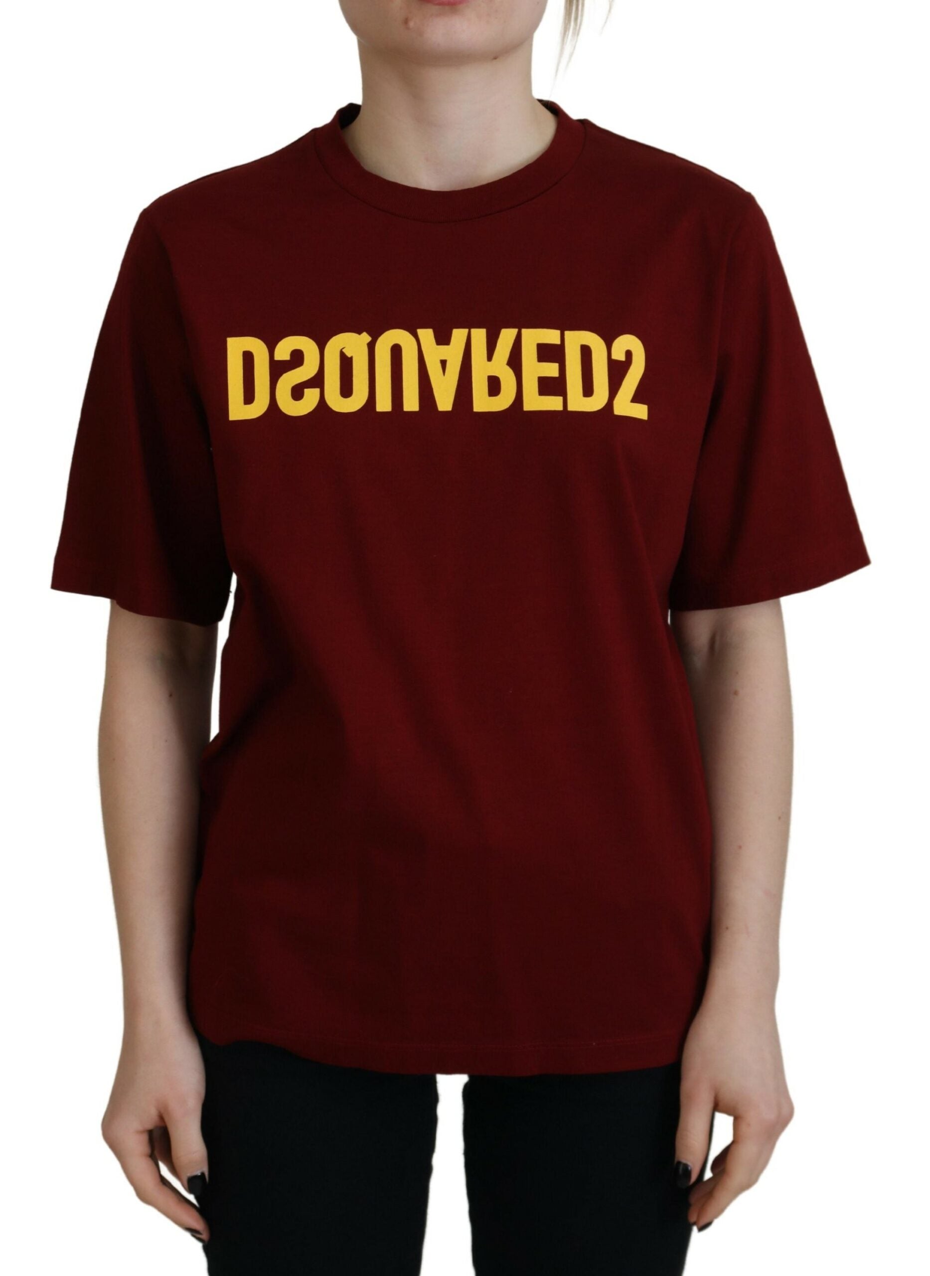 T-shirt à manches courtes et col rond en coton avec logo bordeaux