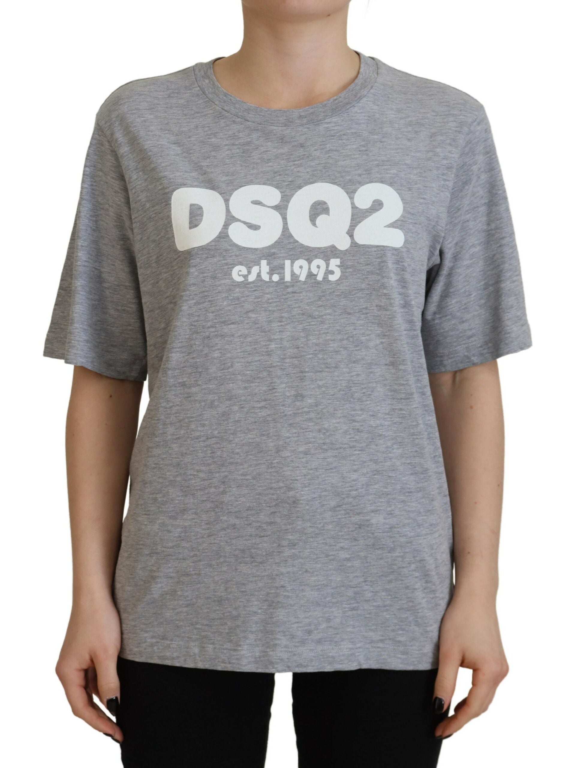 T-shirt à manches courtes et col rond en coton gris avec logo