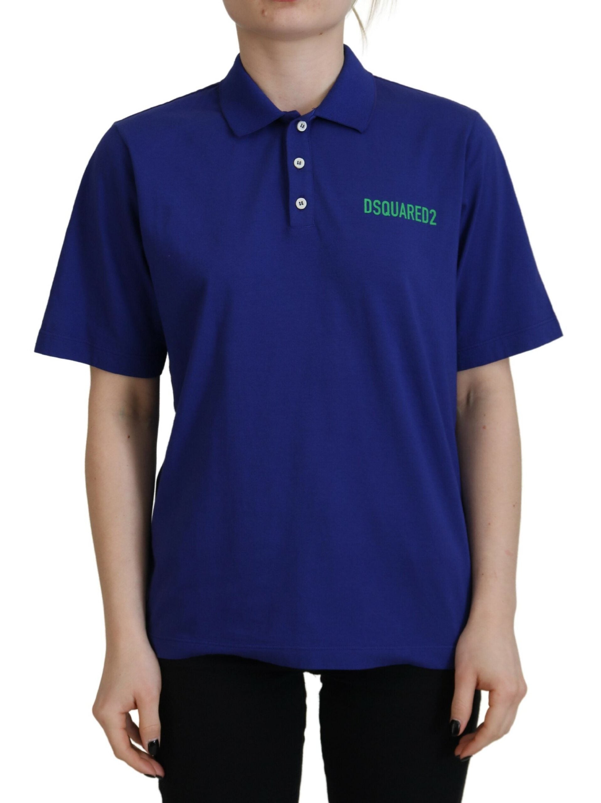 Blaues Baumwoll-Polohemd mit Kragen und aufgesticktem Logo
