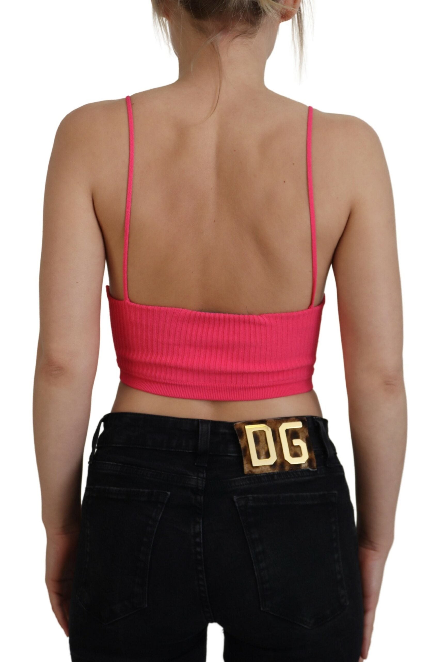 Soutien-gorge court à fines bretelles en maille côtelée rose
