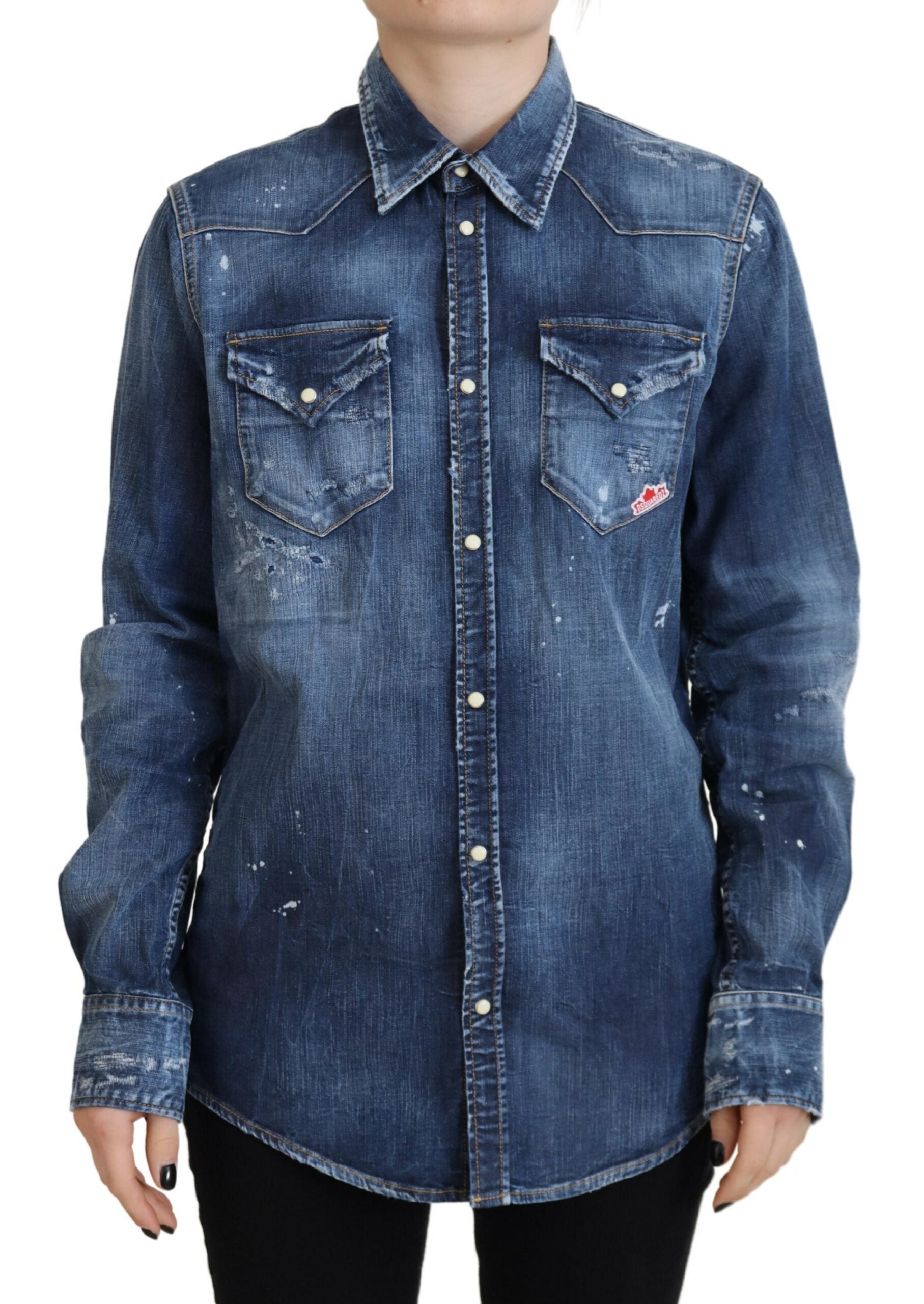 Blaues Baumwoll-Denimhemd mit Button-Down-Kragen von DSQUARED2