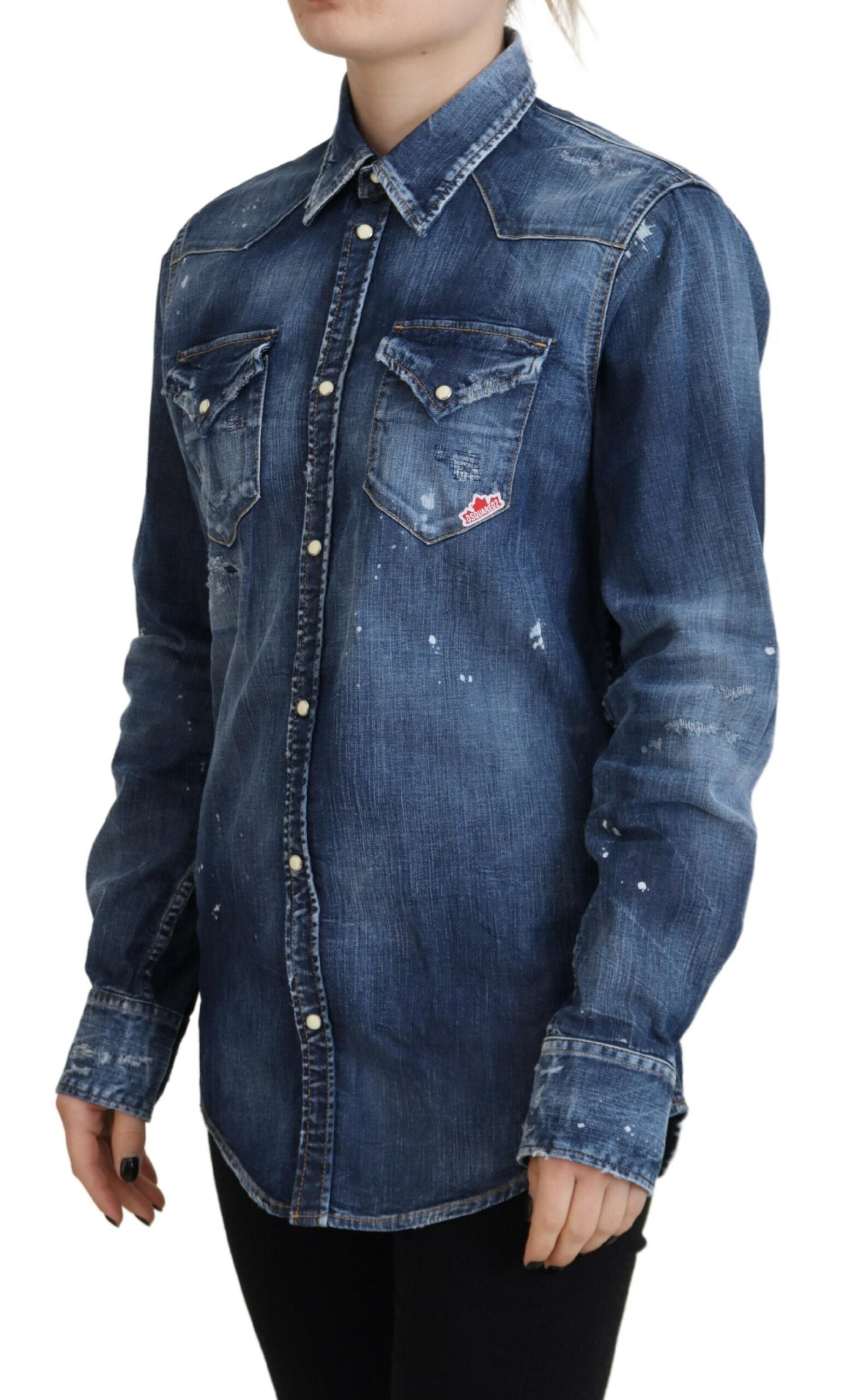 Chemise en jean bleu délavé à col boutonné en coton délavé