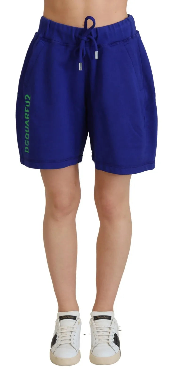 Short de survêtement taille haute en coton avec logo bleu