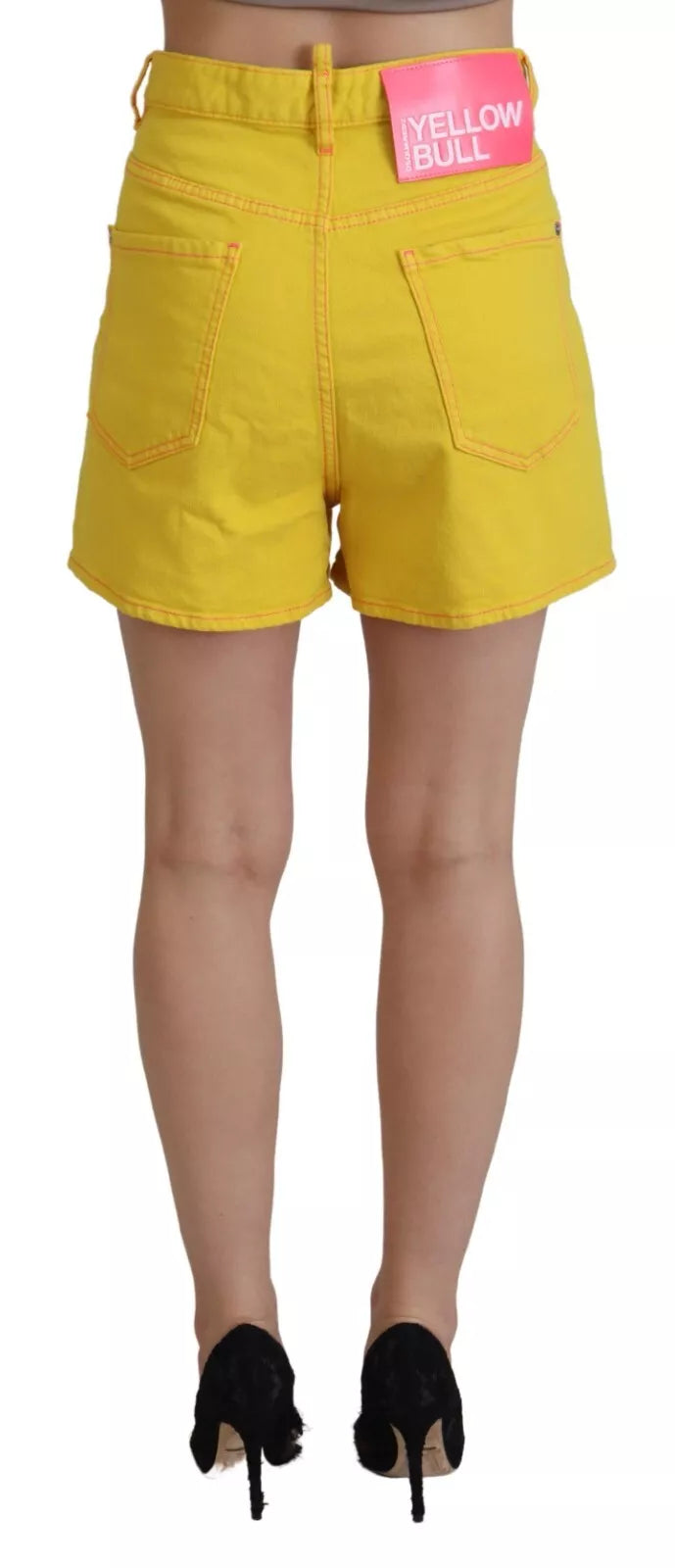 Shorty jaune en coton, taille haute et ample, pour femme