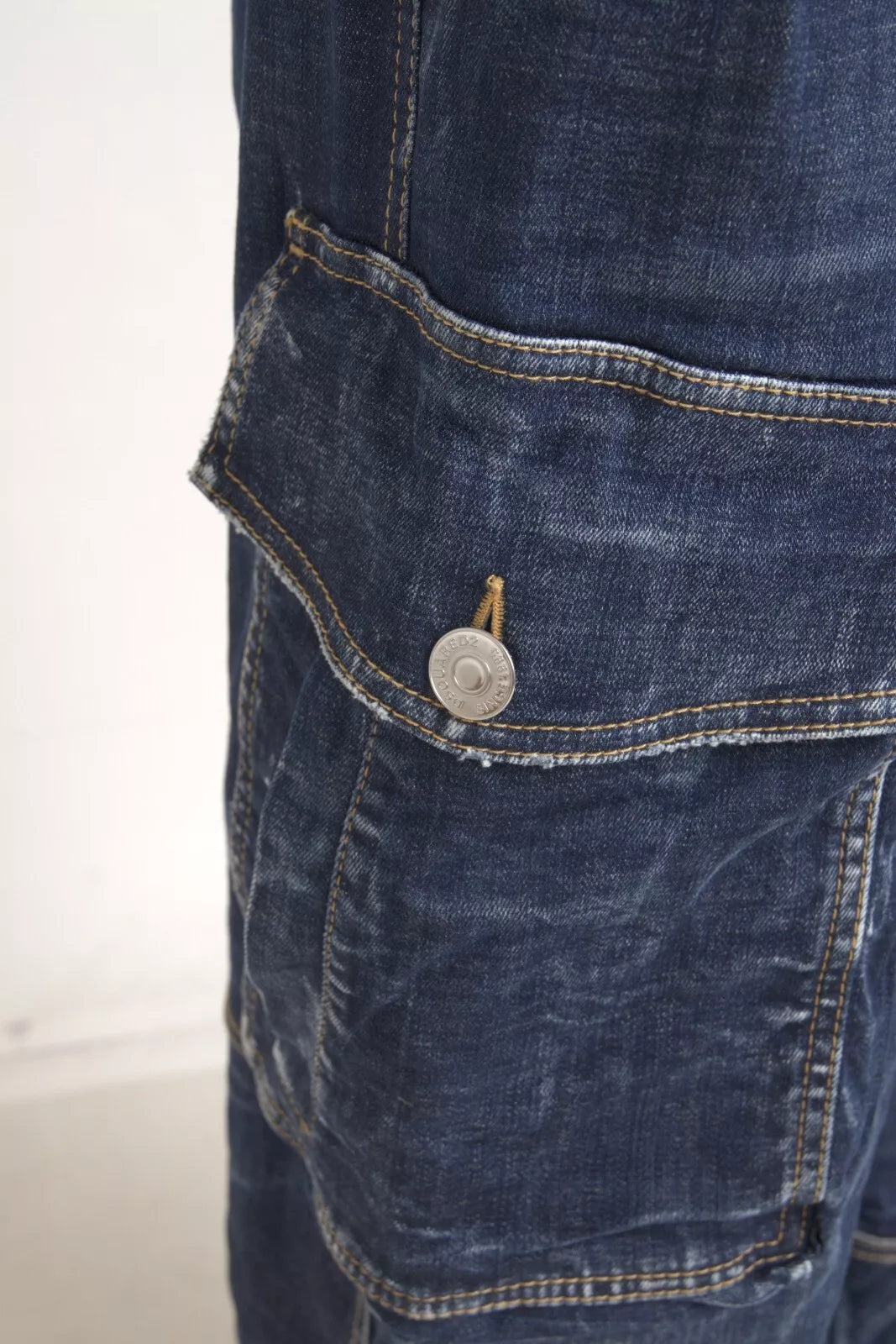 Jean cargo baggy en coton bleu taille haute