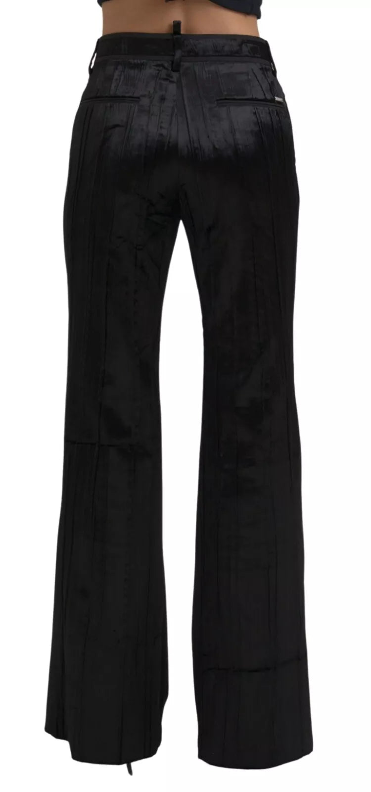Pantalon taille haute super évasé en viscose noire
