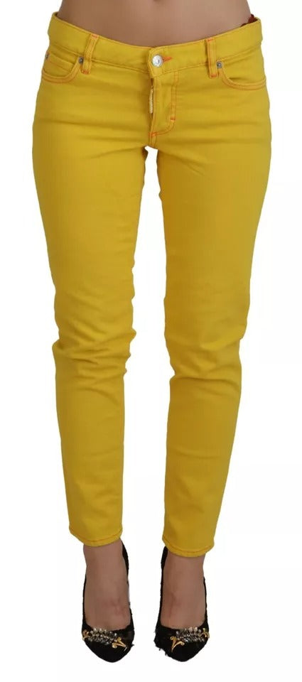 Yellow Cotton Low Waist Cropped Denim Jeans
