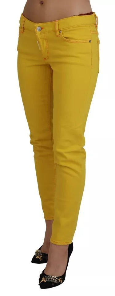 Yellow Cotton Low Waist Cropped Denim Jeans