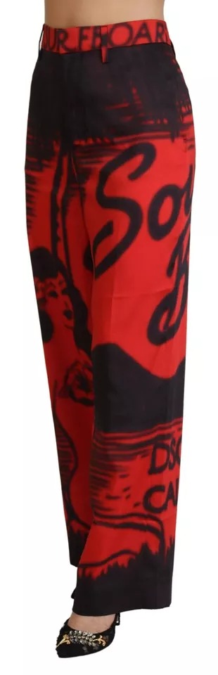 Pantalon droit rouge imprimé taille haute