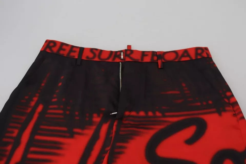 Dsquared² Pantalon droit taille haute imprimé rouge