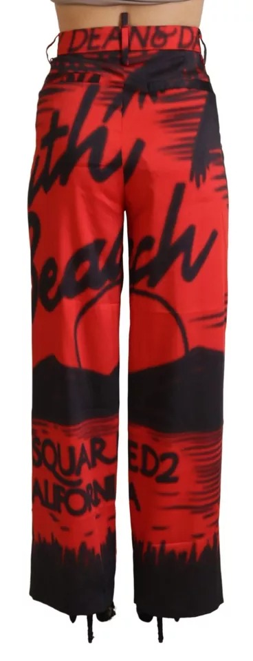 Dsquared² Pantalon droit taille haute imprimé rouge