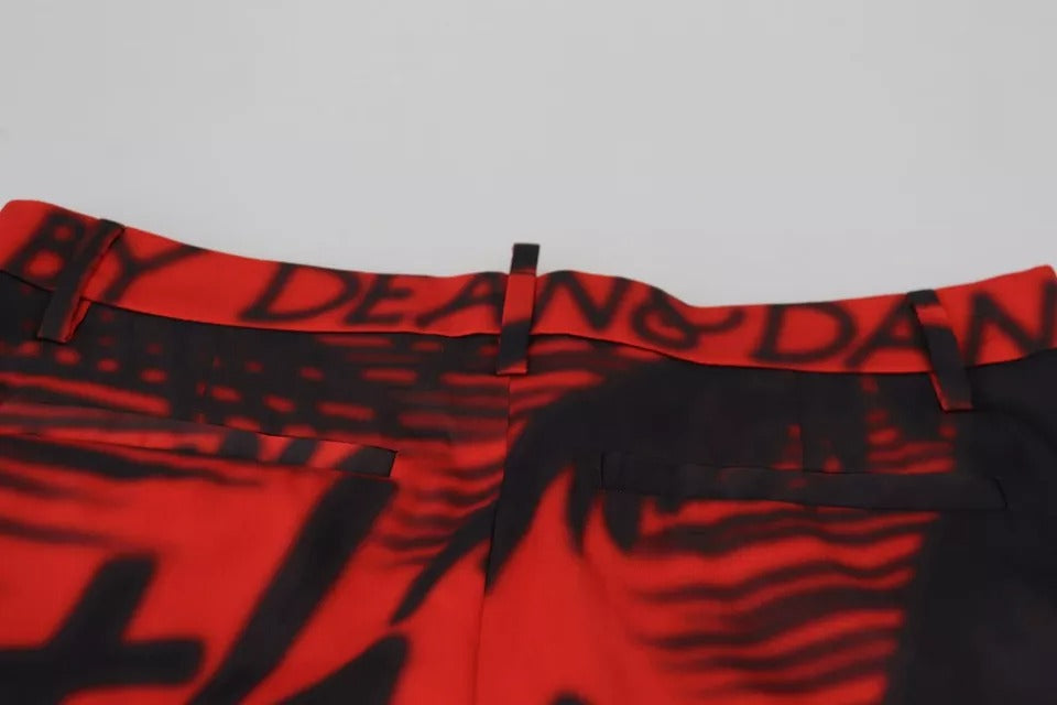 Dsquared² Pantalon droit taille haute imprimé rouge
