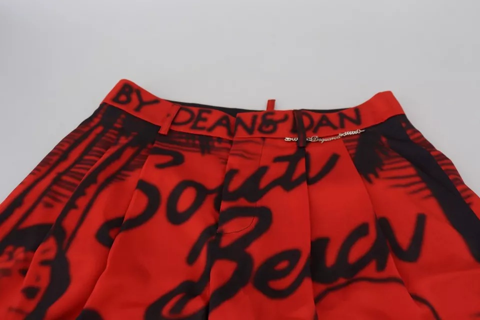 Dsquared² Rote bedruckte High-Waist Cropped Hose mit weitem Bein