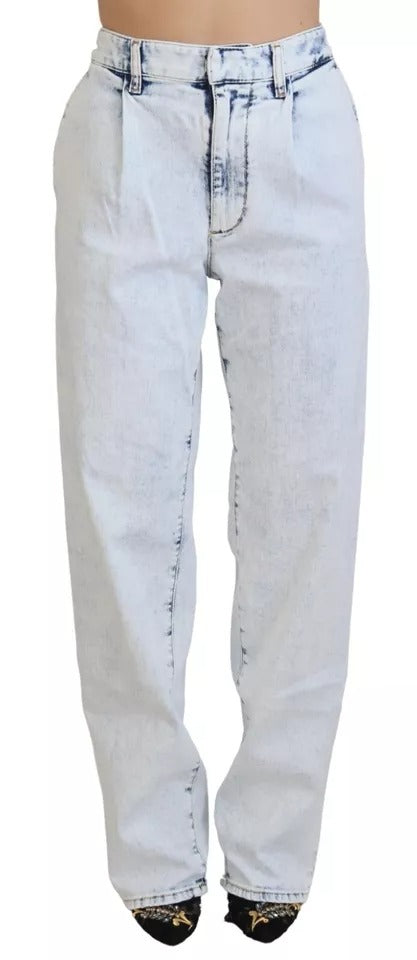 Jean droit taille haute en coton bleu clair