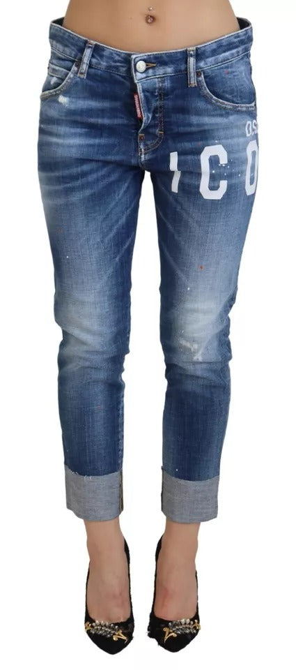 Blaue Cropped Low Waist Jeans aus Baumwolle mit Logo-Detail