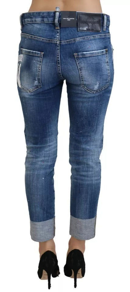 Blaue Cropped Low Waist Jeans aus Baumwolle mit Logo-Detail