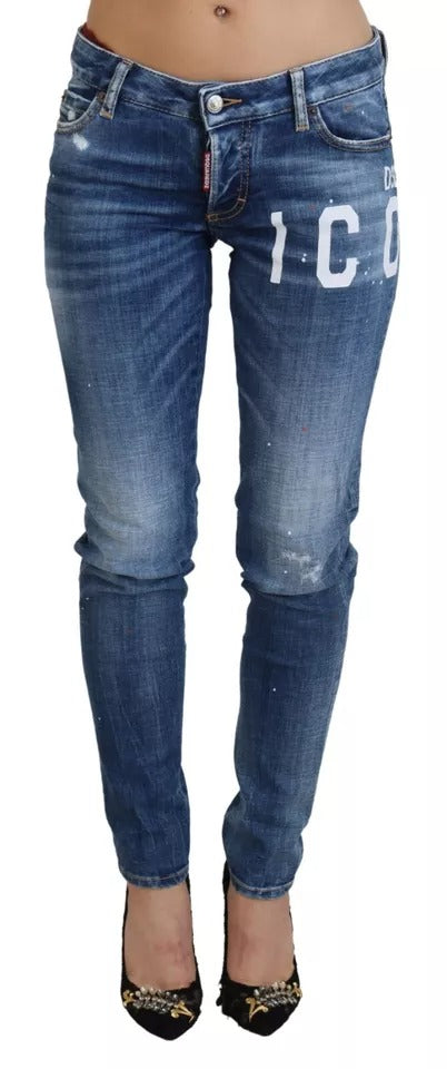Blaue Baumwoll-Skinny-Jeans mit niedriger Leibhöhe