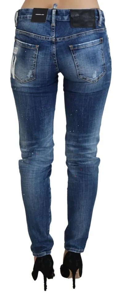 Blaue Baumwoll-Skinny-Jeans mit niedriger Leibhöhe