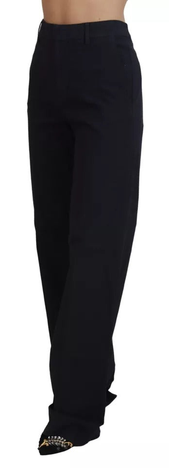 Pantalon droit taille haute à carreaux noirs