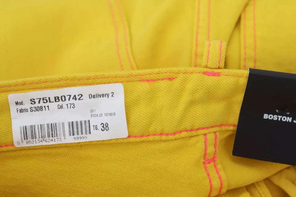 Jean Boston en denim jaune coton taille haute droit