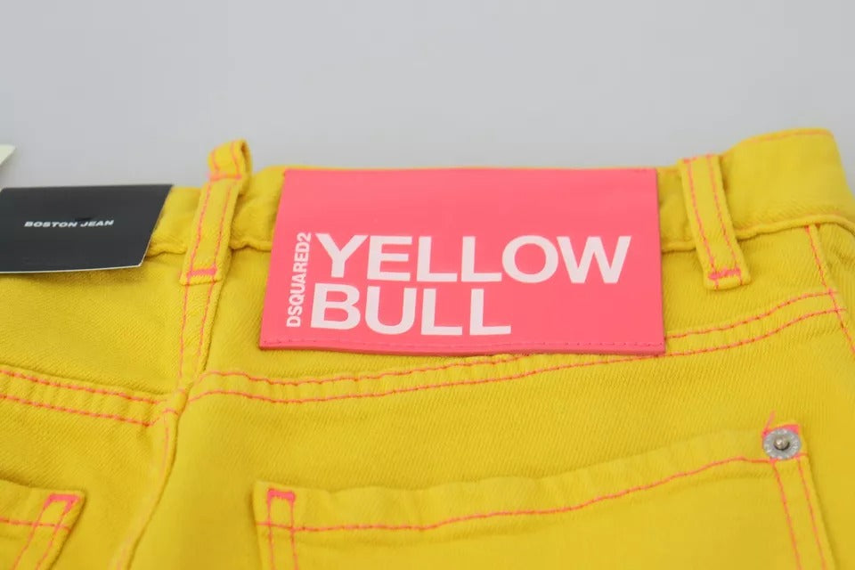 Jean Boston en denim jaune coton taille haute droit
