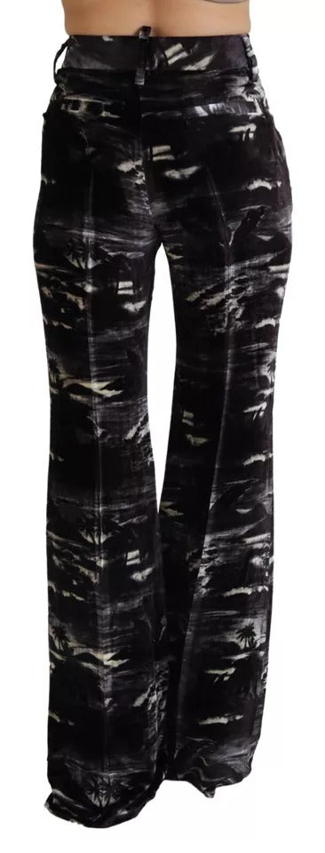 Pantalon noir imprimé taille haute super évasé