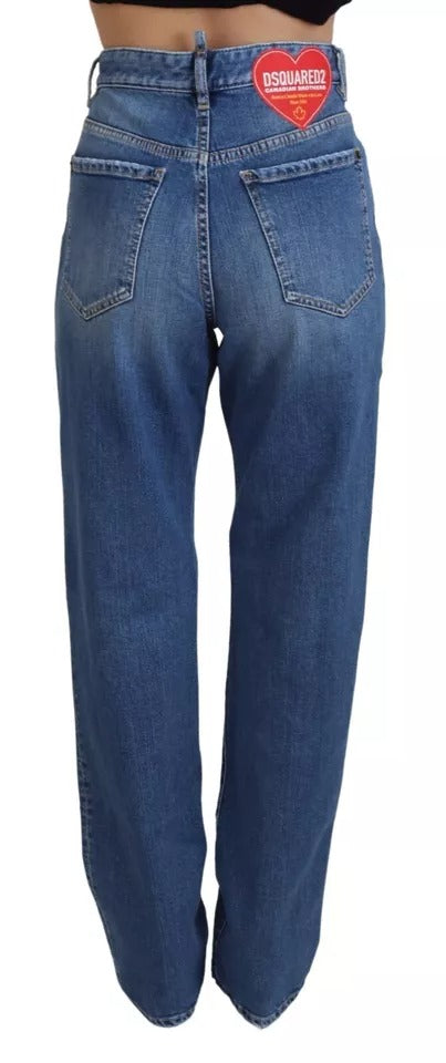 Jean droit bleu délavé taille haute