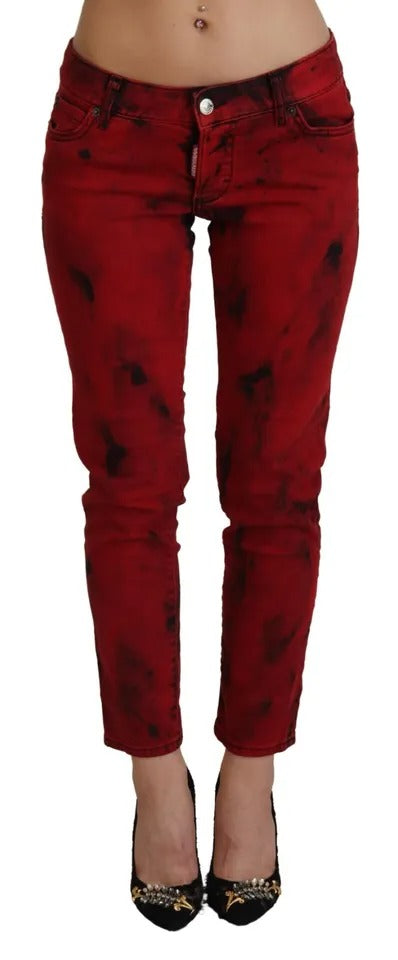 Pantalon skinny rouge taille basse en coton stretch