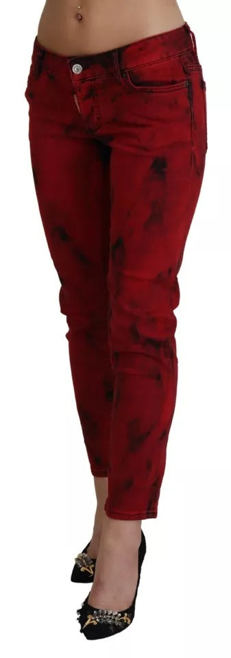 Pantalon skinny rouge taille basse en coton stretch