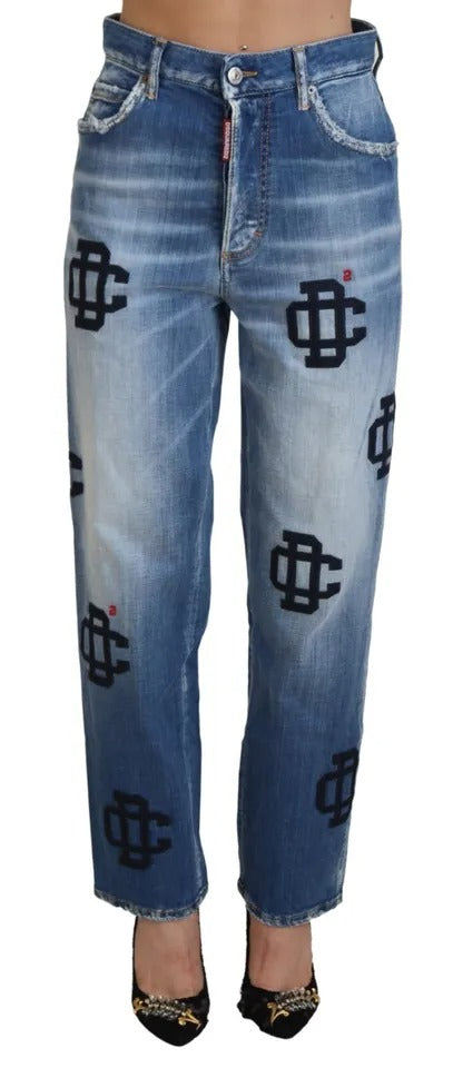 Blue Cotton High Waist Straight Jeans von DSQUARED2